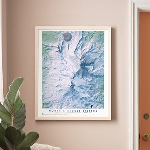 Three Sisters: North and Middle Sister Mountains map print