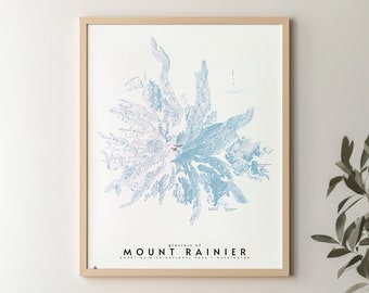 Mount Rainier Glaciers, topographic map print