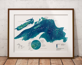 Lake Superior Bathymetric Map, Great Lakes art print