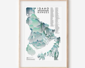 Idaho Mountain Ranges Map 13x19