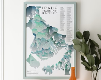 Mapa de las Cordilleras de Idaho - 18x24