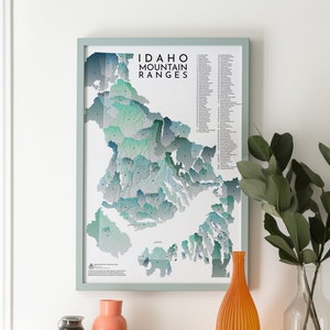 Idaho Gebirgsketten-Karte - 18x24