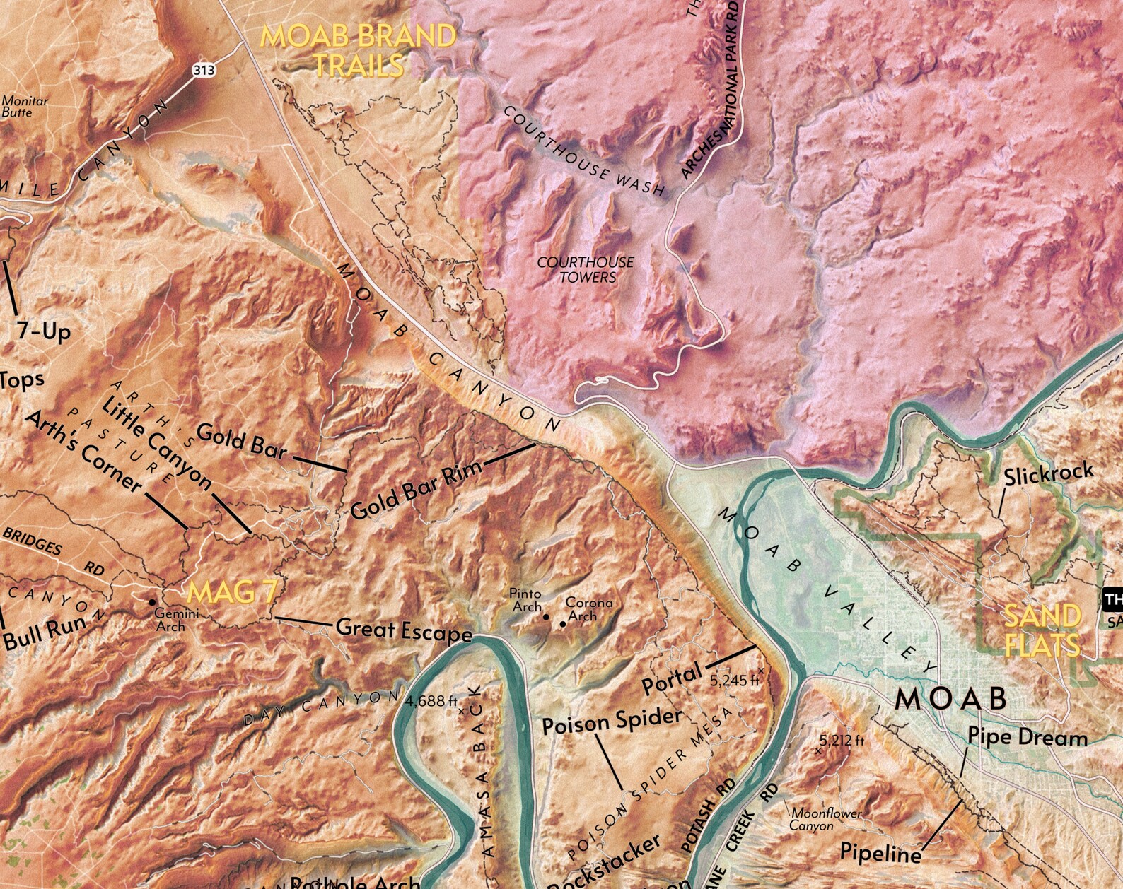 Moab Utah, Mountain Bike Trails Map - Etsy