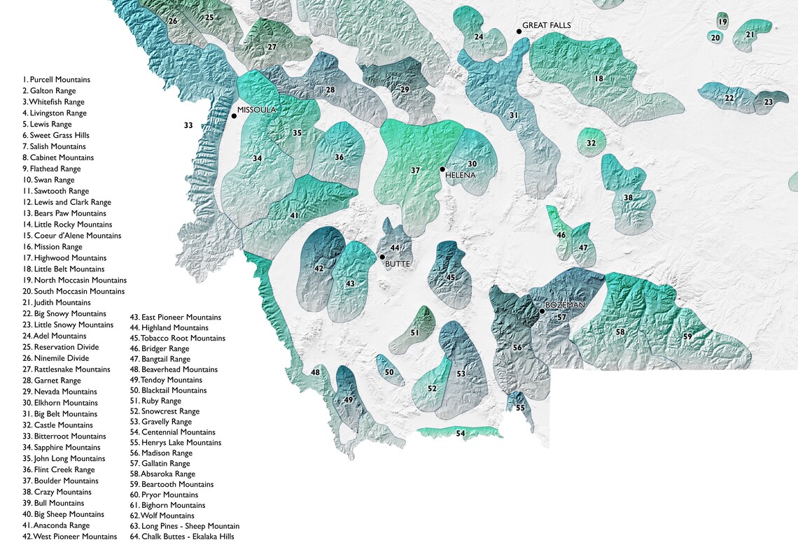 Carte des chaînes de montagnes du Montana Etsy France