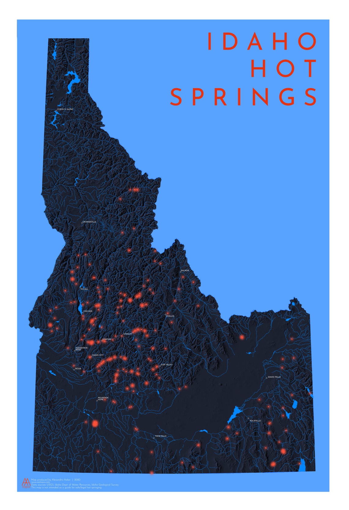 Idaho Hot Springs Map Idaho map print Idaho art print Idaho Etsy