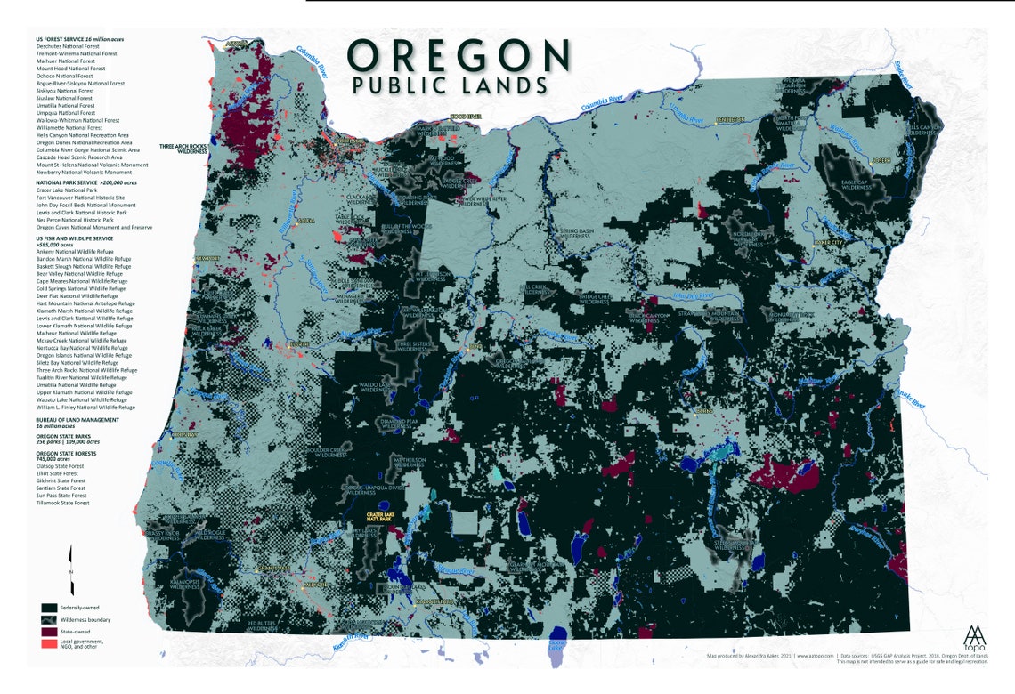 Oregon Public Lands Map Etsy
