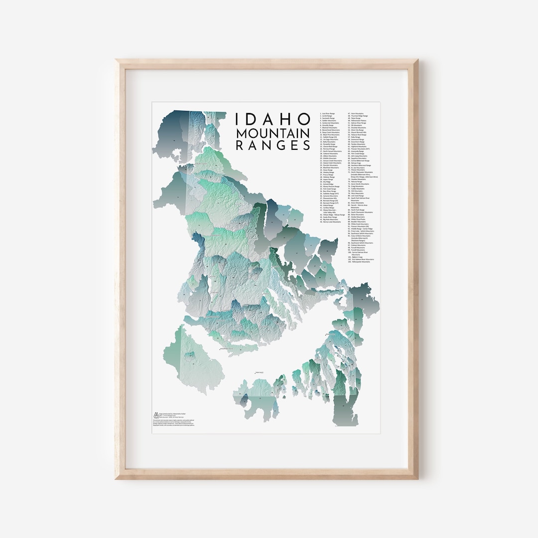 Idaho Mountain Ranges Map 18x24 Etsy Il Ovy7 