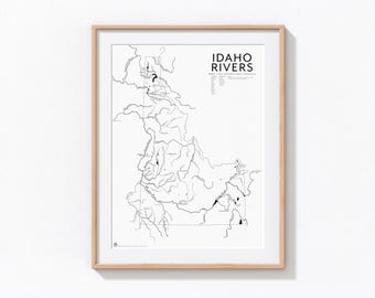 Mappa stampata dei fiumi dell'Idaho