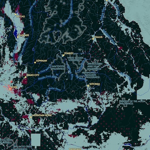 Puede incluir: Un mapa de Idaho que muestra las ubicaciones de varias &aacute;reas silvestres, incluida la Frank Church River of No Return Wilderness, la Sawtooth Wilderness, la White Clouds Wilderness, la Hemingway-Boulders Wilderness y la Jerry Peak Wilderness. El mapa tambi&eacute;n muestra las ubicaciones de varias ciudades y pueblos, incluidas Boise, McCall, Stanley, Ketchum y Twin Falls.