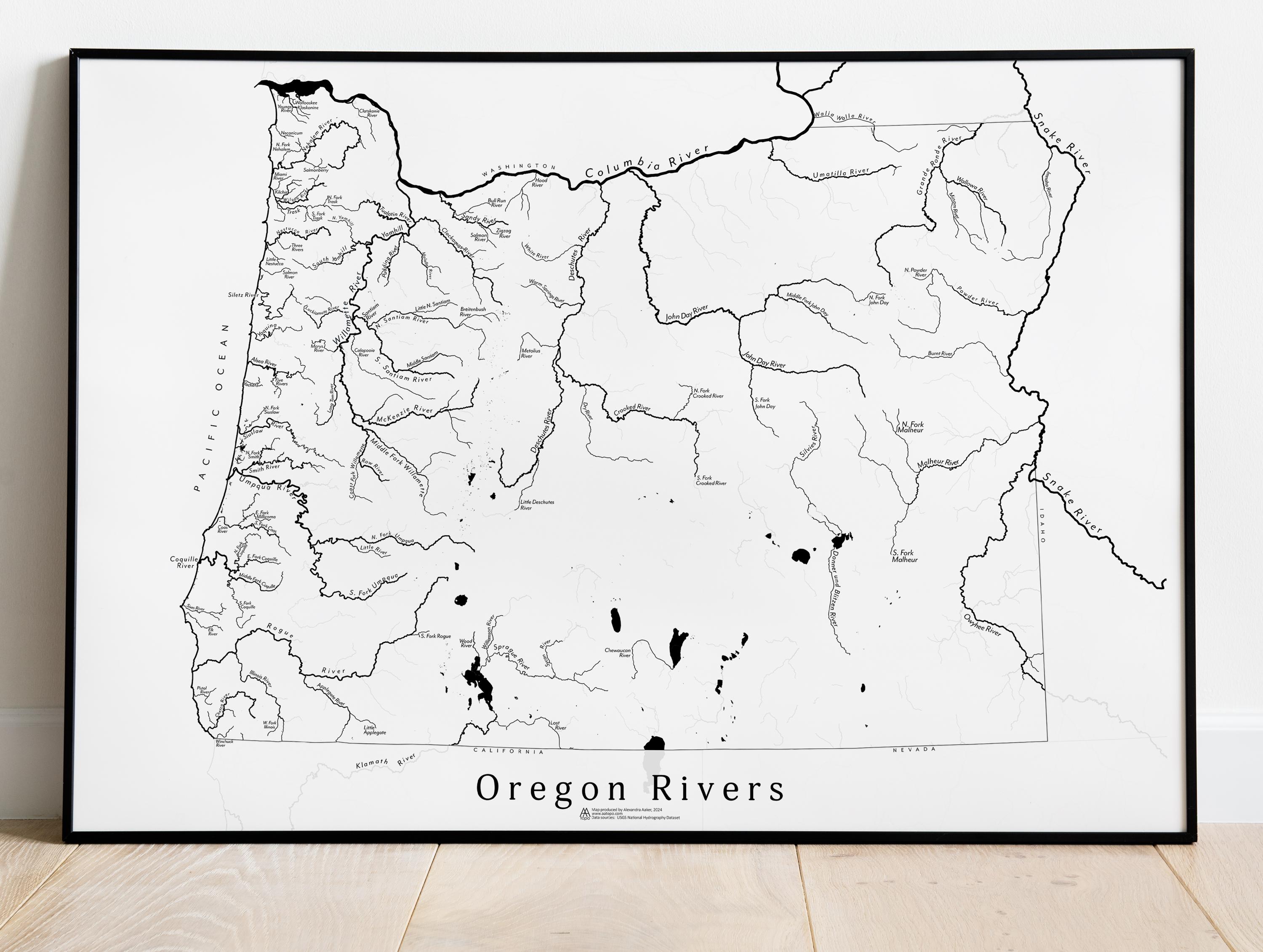 Oregon Rivers Map Print - Etsy