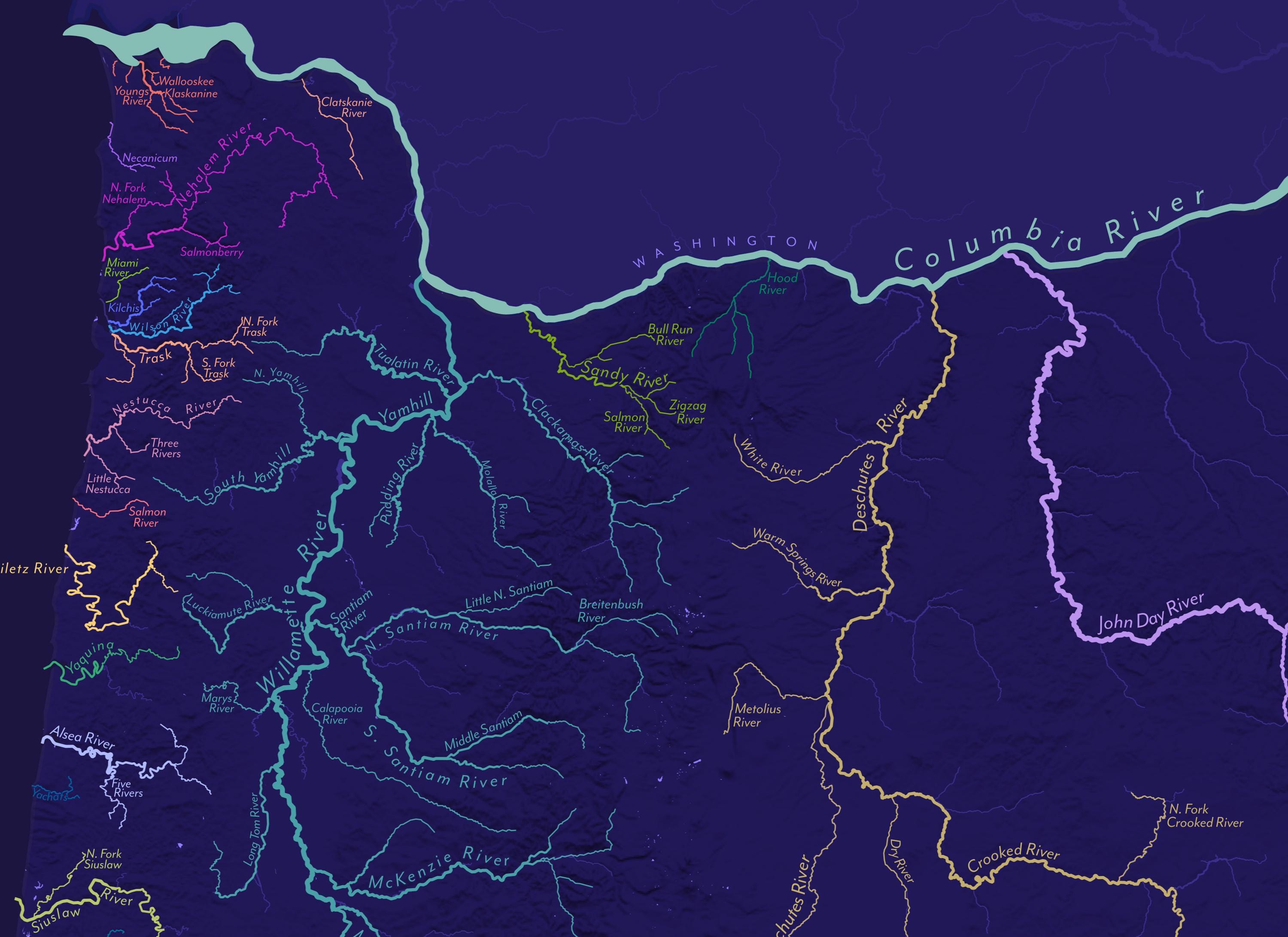 Oregon Rivers Map Print - Etsy