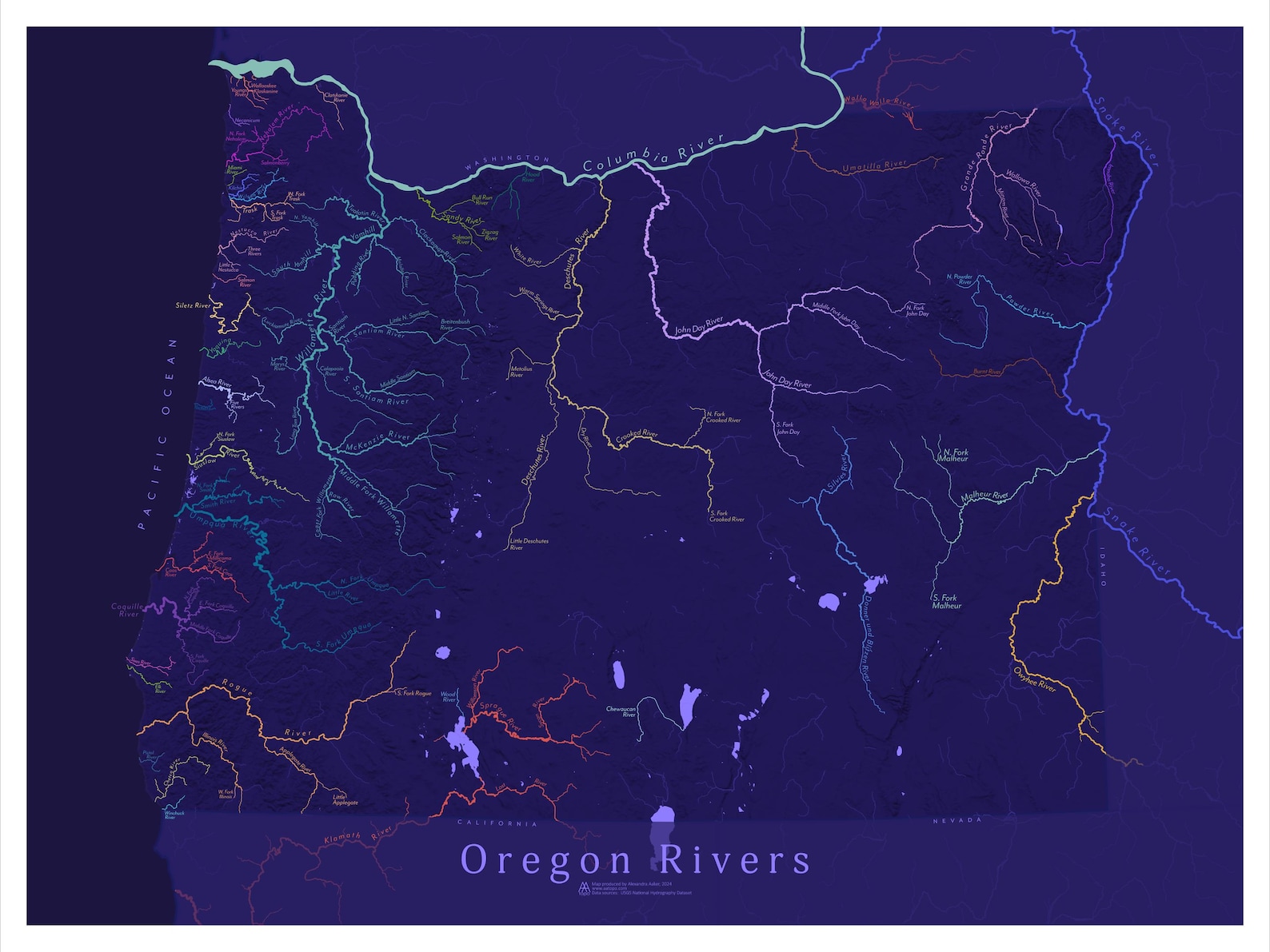 Oregon Rivers Map Print - Etsy