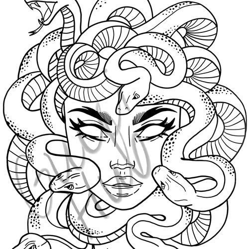 Medusa Outline Tattoo Design - Etsy Medusa Outline Tattoo Design - Etsy