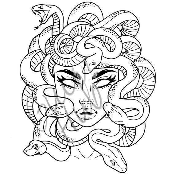 Medusa Outline Tattoo Design | Etsy