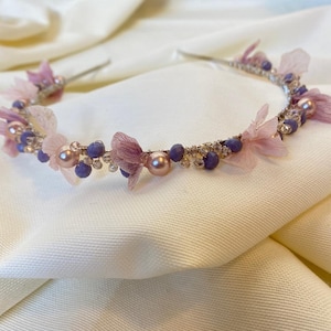 Lilac Crystal Crown, Crystal Beaded Crown, Bridal Crown, Maternity Crown, Pink Beaded Crown, Pearl Birthday Crown, Crystal Wedding Crown