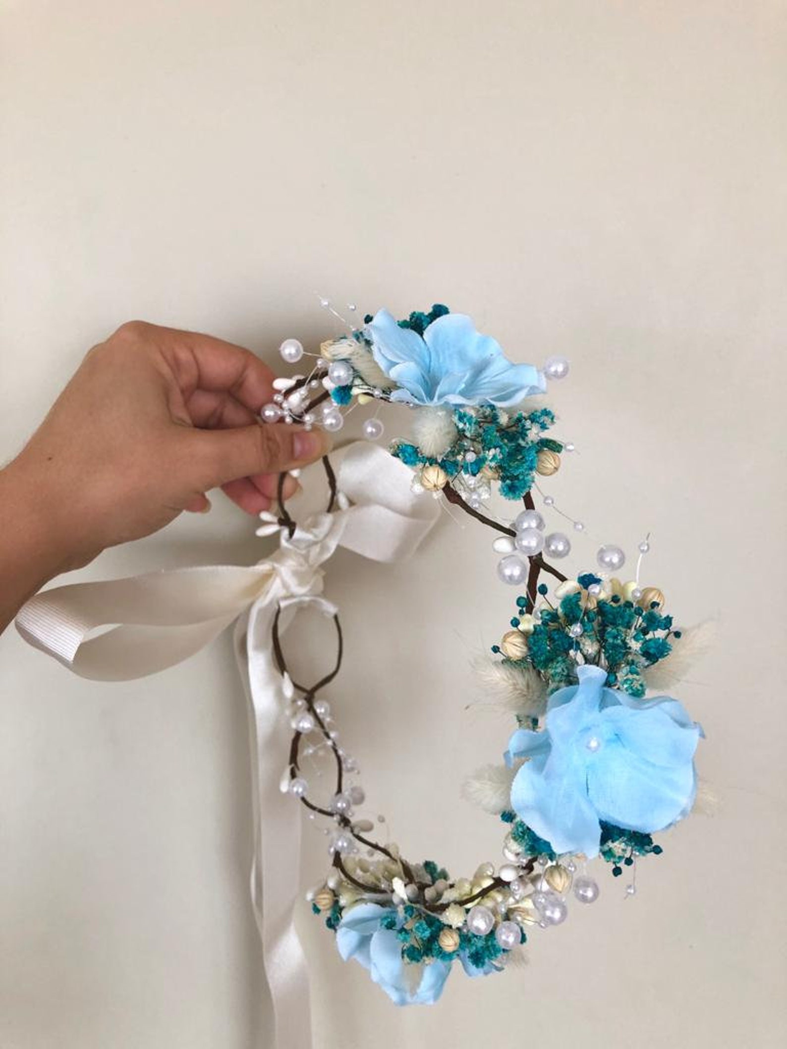 Corona Di Fiori Boho - Fascia Floreale Per Capelli, Party, Matrimoni, Blu - Foto 6