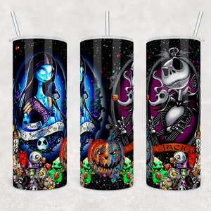 Jack and Sally Stainless Steel Insulated 20oz Tumbler: Halloween Christmas Movie Water Bottle