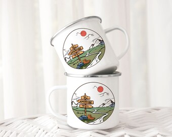 Adventure Begins Enamel Camp Mug - Personalized Camping Gift