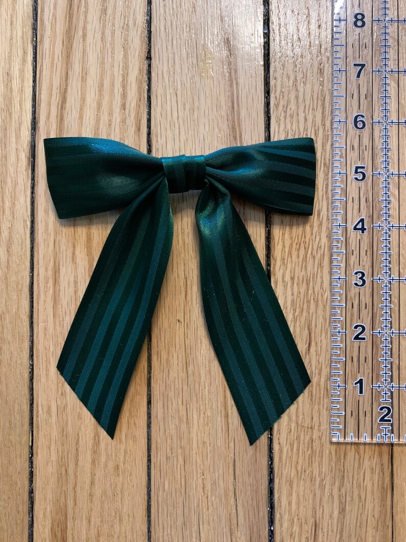 Alligator Clip Satin Ribbon Handmade Green Stripe Small \u201cCora\u201d Ribbon Bow Clip