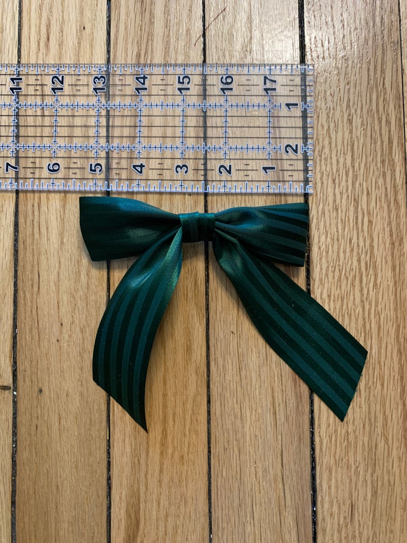 Alligator Clip Satin Ribbon Handmade Green Stripe Small \u201cCora\u201d Ribbon Bow Clip