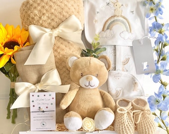 Rainbow Bunny and Bear Unisex Baby Hamper, New Mum Hamper, Unisex Baby Gift, Pregnancy Gift Hamper, Baby Shower Gift