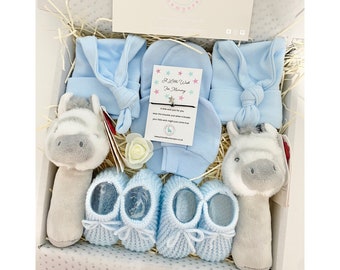 Twin Boys Baby Gift Set, Rattles, Booties & Hats