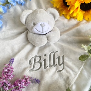 Personalised Baby Comforter, Baby Gift, New Baby Gift, Baby Shower Gift, Baby Boy Gift, Baby Girl Gift, Embroidered Baby Gift, Personalised Grey bear