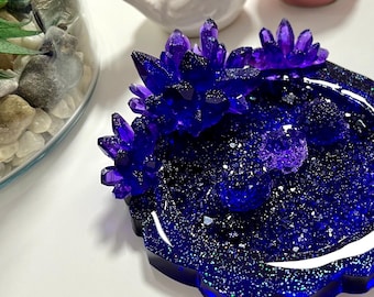 Plum Noir Epoxy Resin Crystal Ring Dish