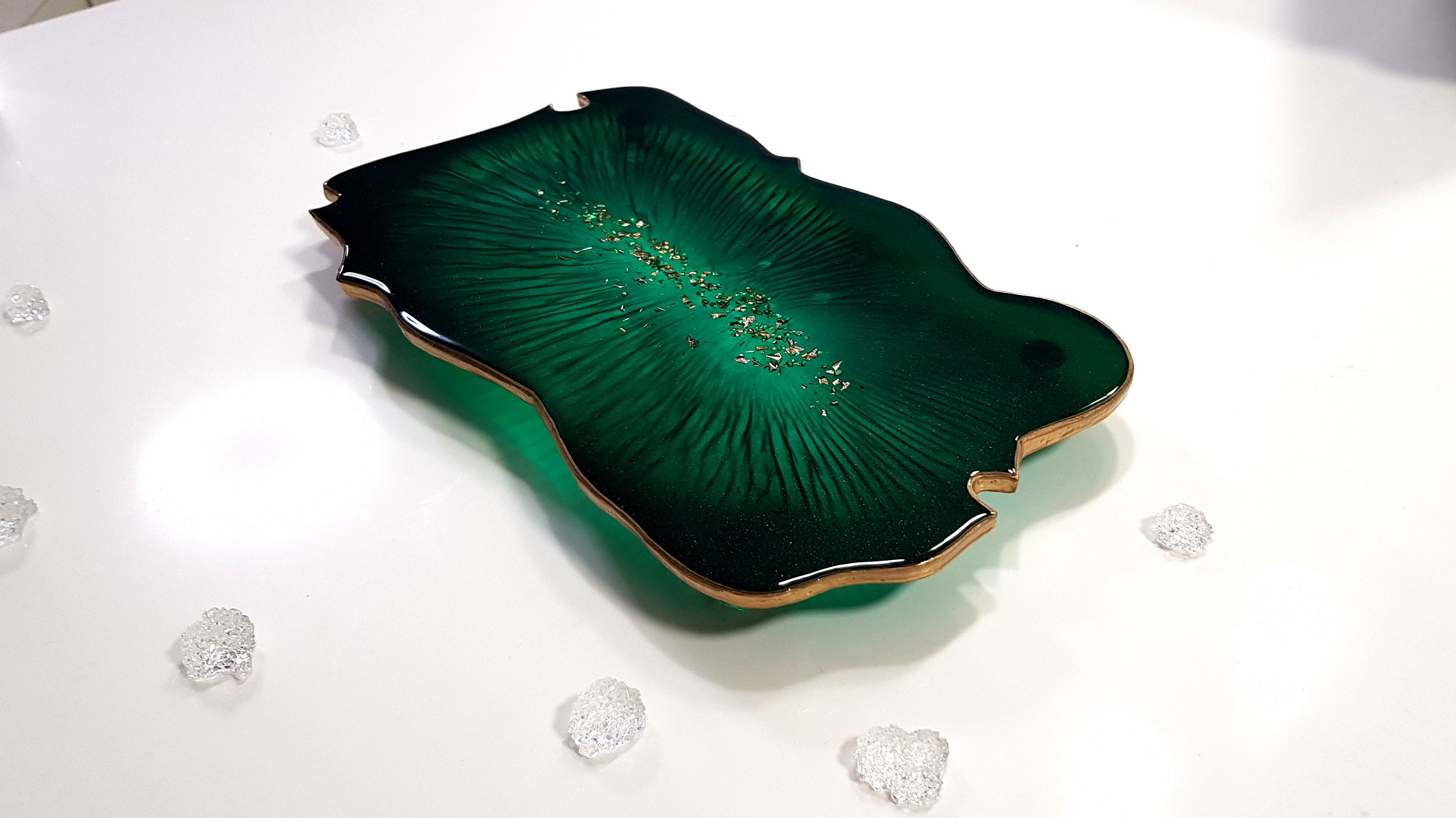Emerald Green Tray With Gold Accents Handmade Resin Tray Etsy UK
