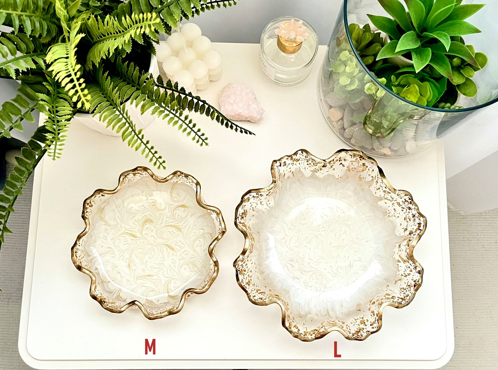 White and Gold Decorative Bowl White Flower Resin Bowl Resin Etsy