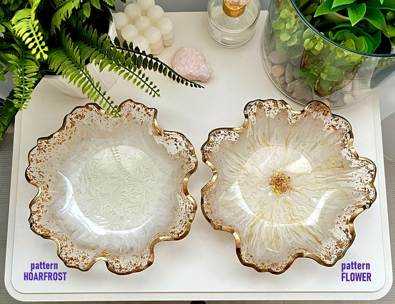 White and Gold Decorative Bowl White Flower Resin Bowl Resin Etsy