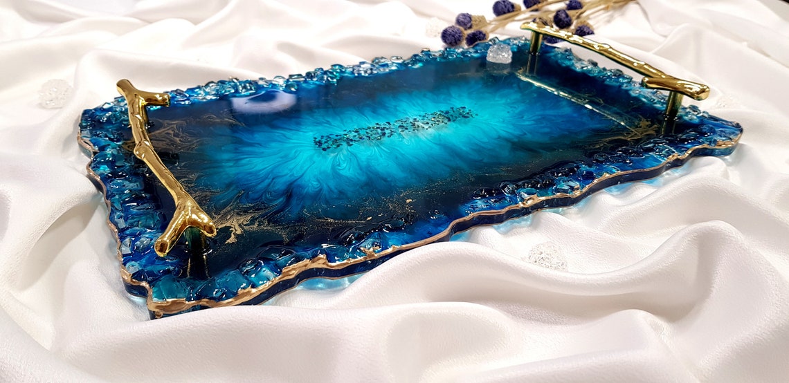 Personalized Resin Tray With Handles Blue Resin Tray With Etsy