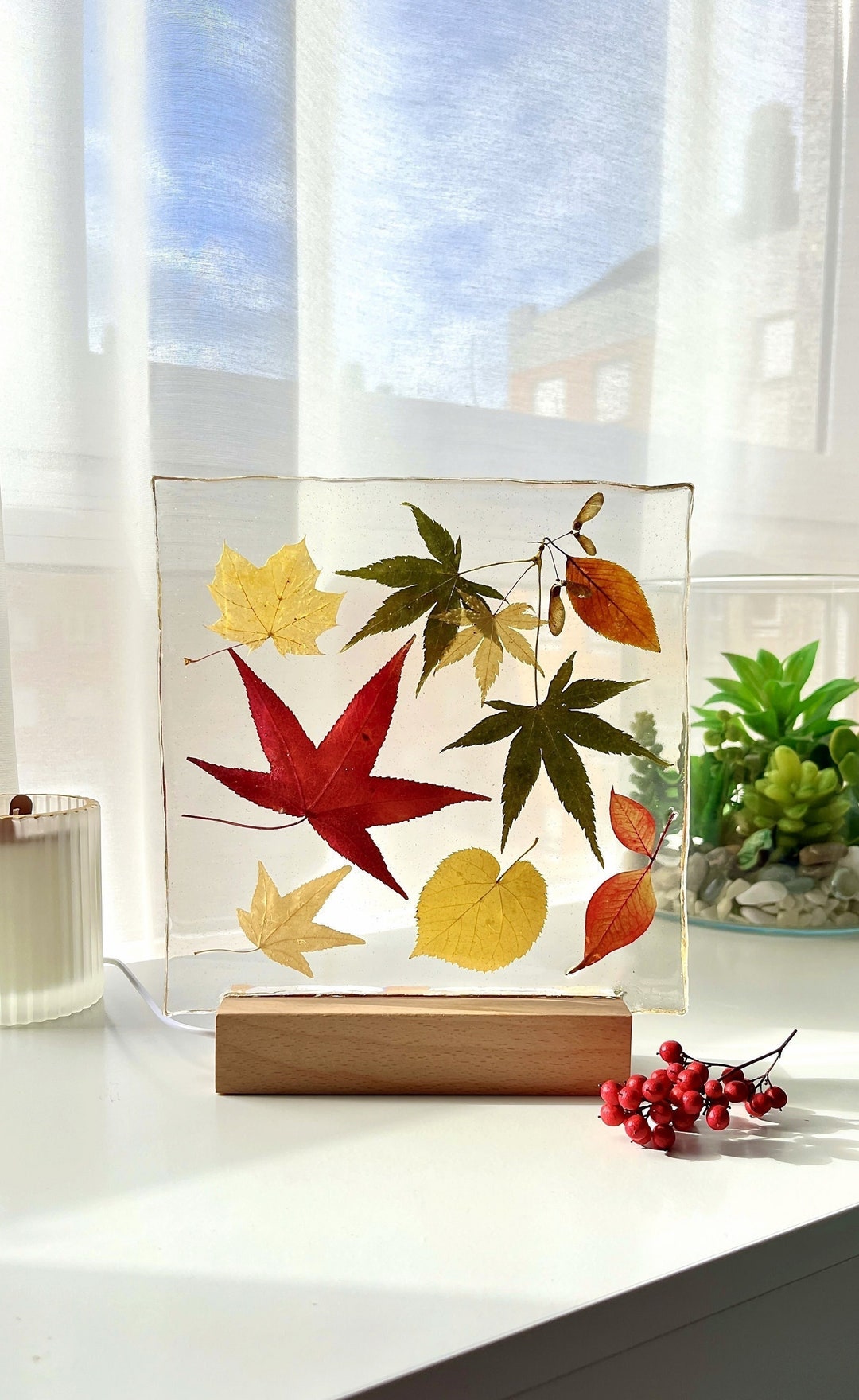 Handmade Autumn Leaves Resin Table Lamp: Fall Decor Night Light - Etsy