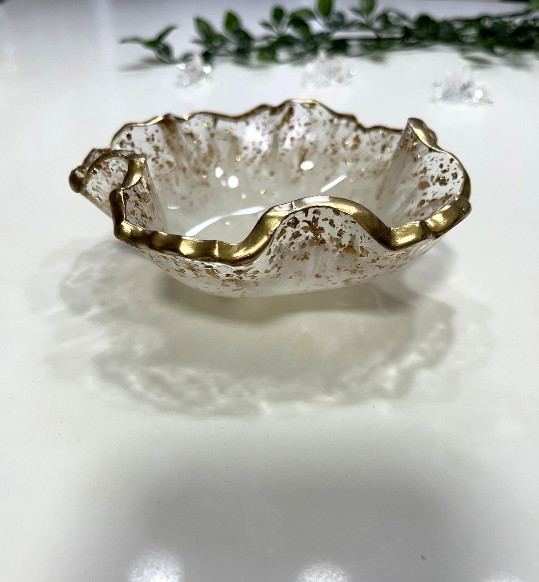 White and Gold Decorative Bowl White Flower Resin Bowl Resin Etsy