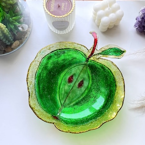 Handmade Resin Apple Bowl Green Decorative bowl Apple Shaped Bowl Unique Fruit Bowl Sculptural Bowl Fancy Colorful bowl Valentine bowl