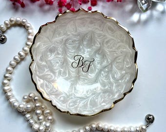 Monogram Ring Dish | Pearl Resin Trinket Dish | Letter Jewelry Holder |Personalized Birthday Gift