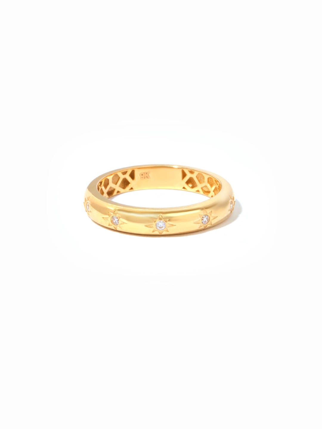 9ct Solid Gold Gypsy Stone Ring • Sunburst Detail • Recycled Gold ...