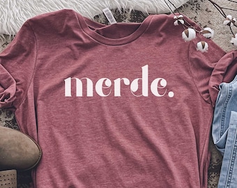 Camiseta Merde, camisa francesa, regalo francés, camisa de Francia, camiseta con mensaje, camisa francesa, voilà Tee French Statement, camisa francesa