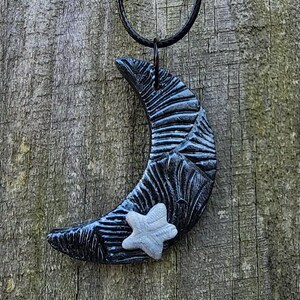 Handmade Clay Moon and Star Pendant