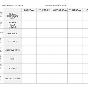 Curriculum Planning Sheet, Digital Download - Etsy