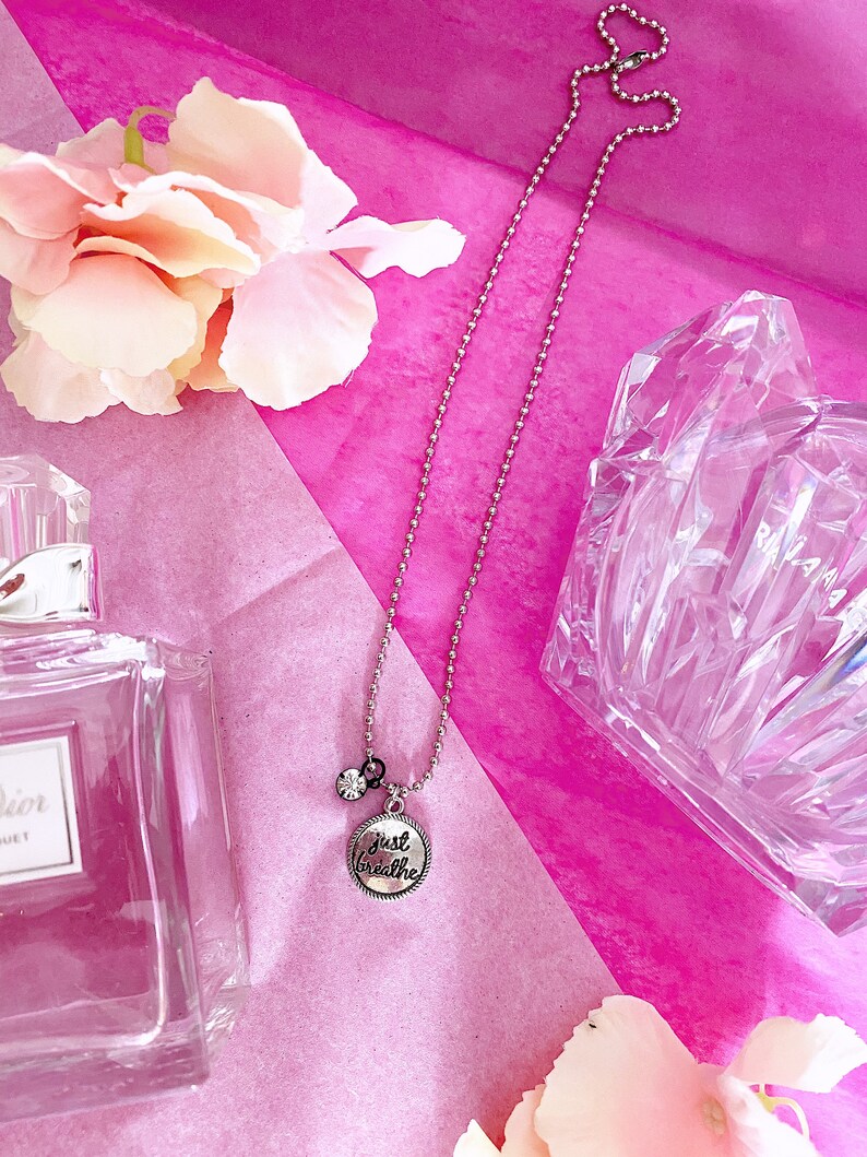 Anxiety Jewelry Gifts for Him | Silver Jewelry Gifts for Her Anxiety Reminder Just Breathe Necklace