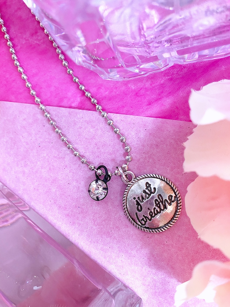 Anxiety Jewelry Gifts for Him | Silver Jewelry Gifts for Her Anxiety Reminder Just Breathe Necklace