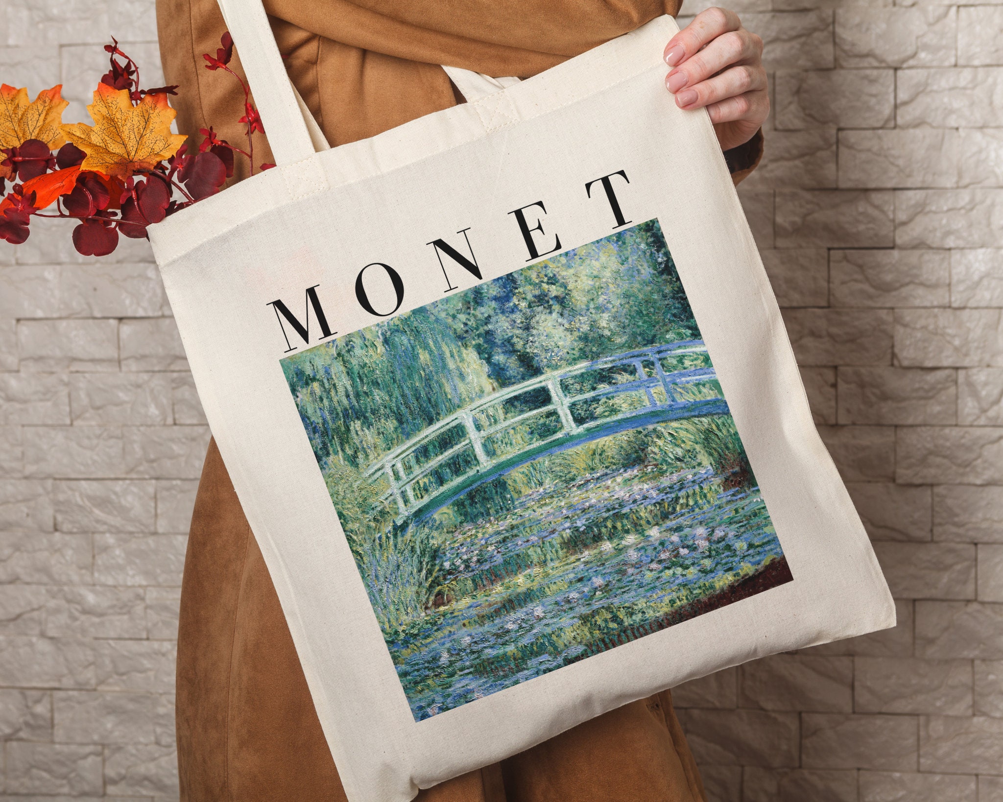 Monet Sunf Tote Bag - Natural Canvas Reusable Shopping Bag, CafePress Design - View #7