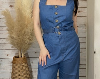Indigo Denim Button Down Jumpsuit