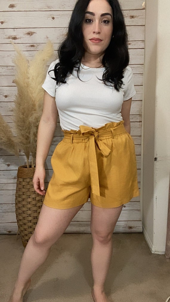 Mustard high waisted shorts hotsell