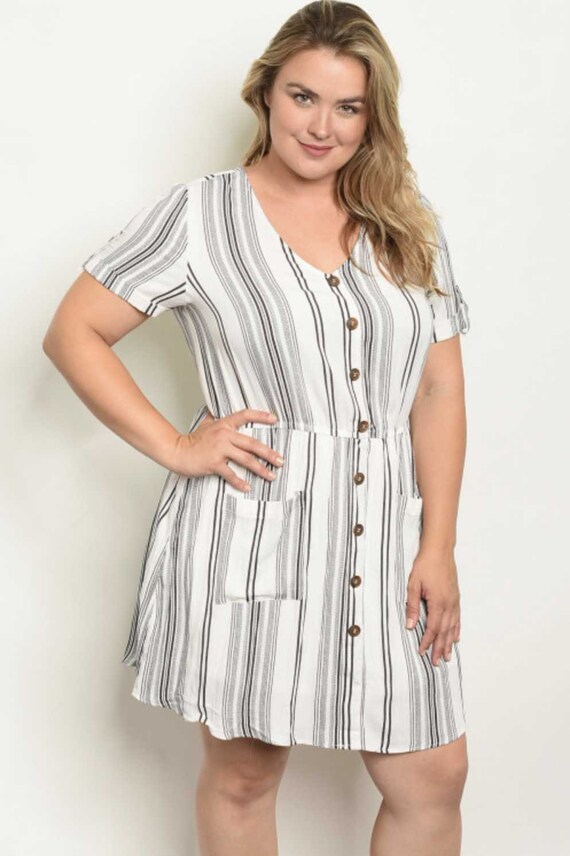 Angelica White Striped Plus Size Dress