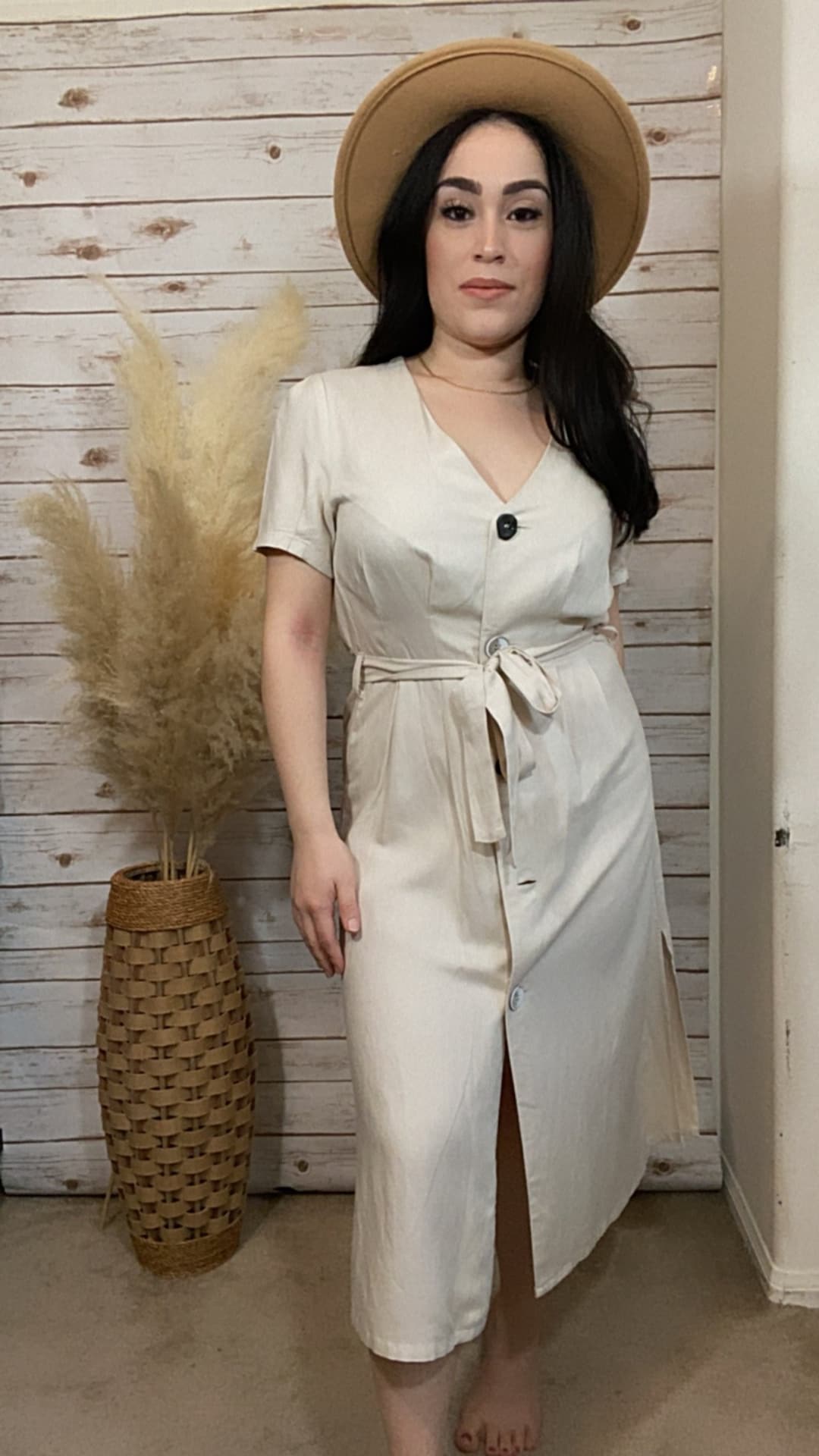 Taupe Button-Down Midi Dress main image 1