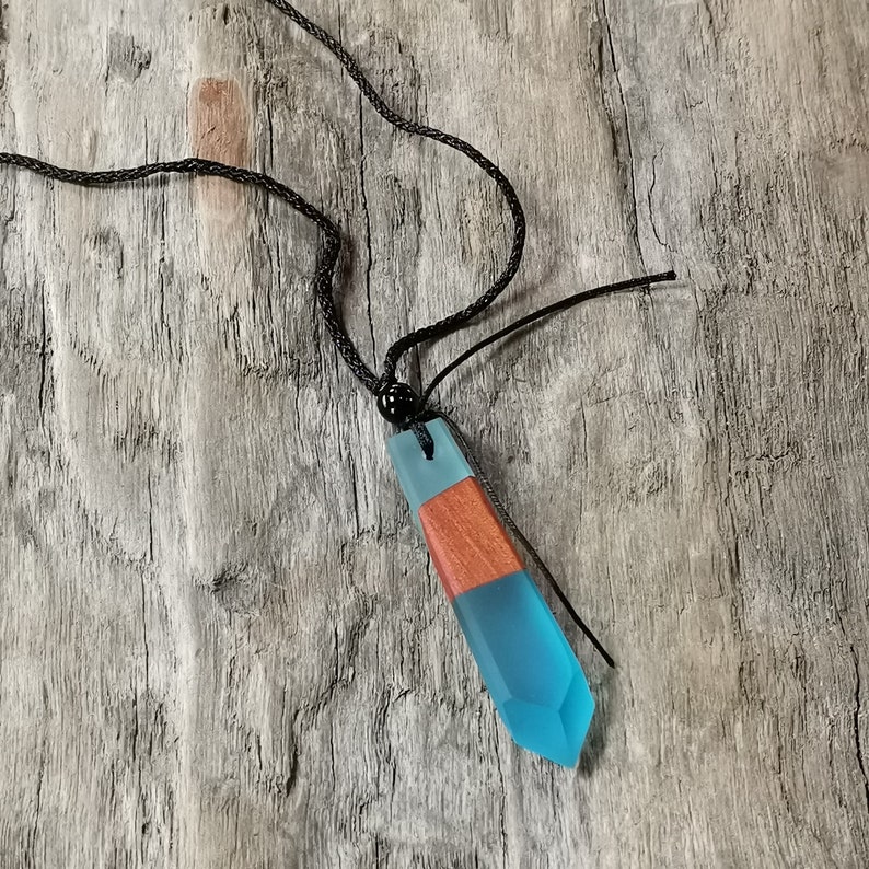 handcrafted wooden and resin pendant
