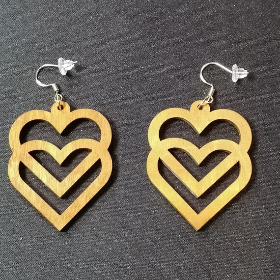 Wooden heart earrings handcrafted Etsy