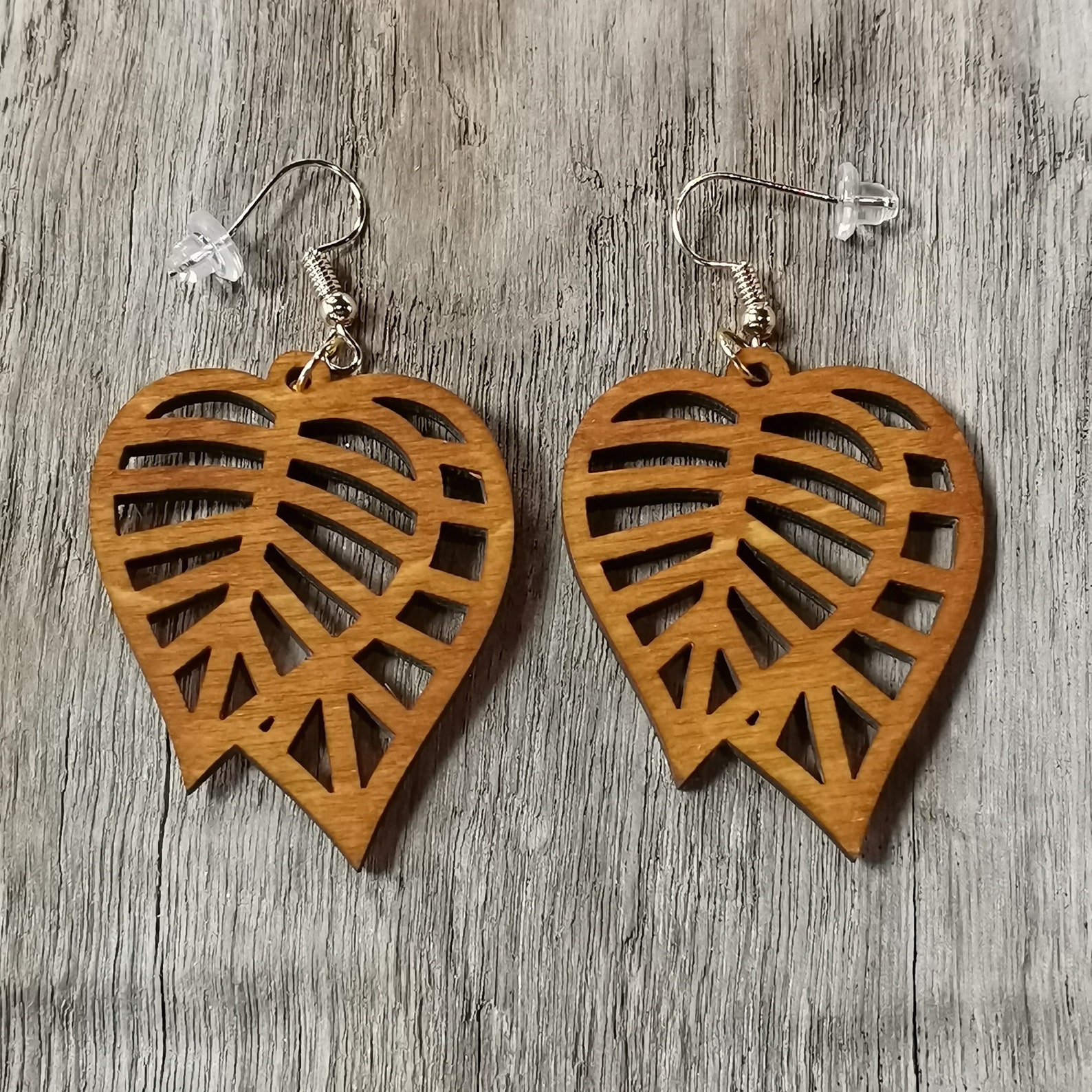 Wooden leaf earrings handcrafted Etsy